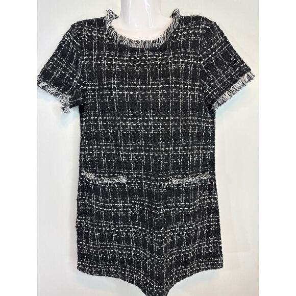 Floerns Black Tweed Pocket Fringed Trim Mini Shift Dress SMALL - Picture 3 of 10